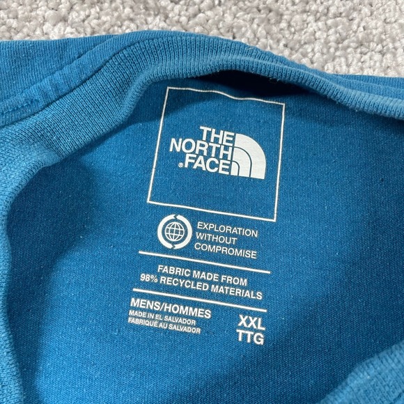 North Face T Shirt Mens XXL Mountain Exploring Cotton Blend Short Sleeve Blue - Picture 4 of 13